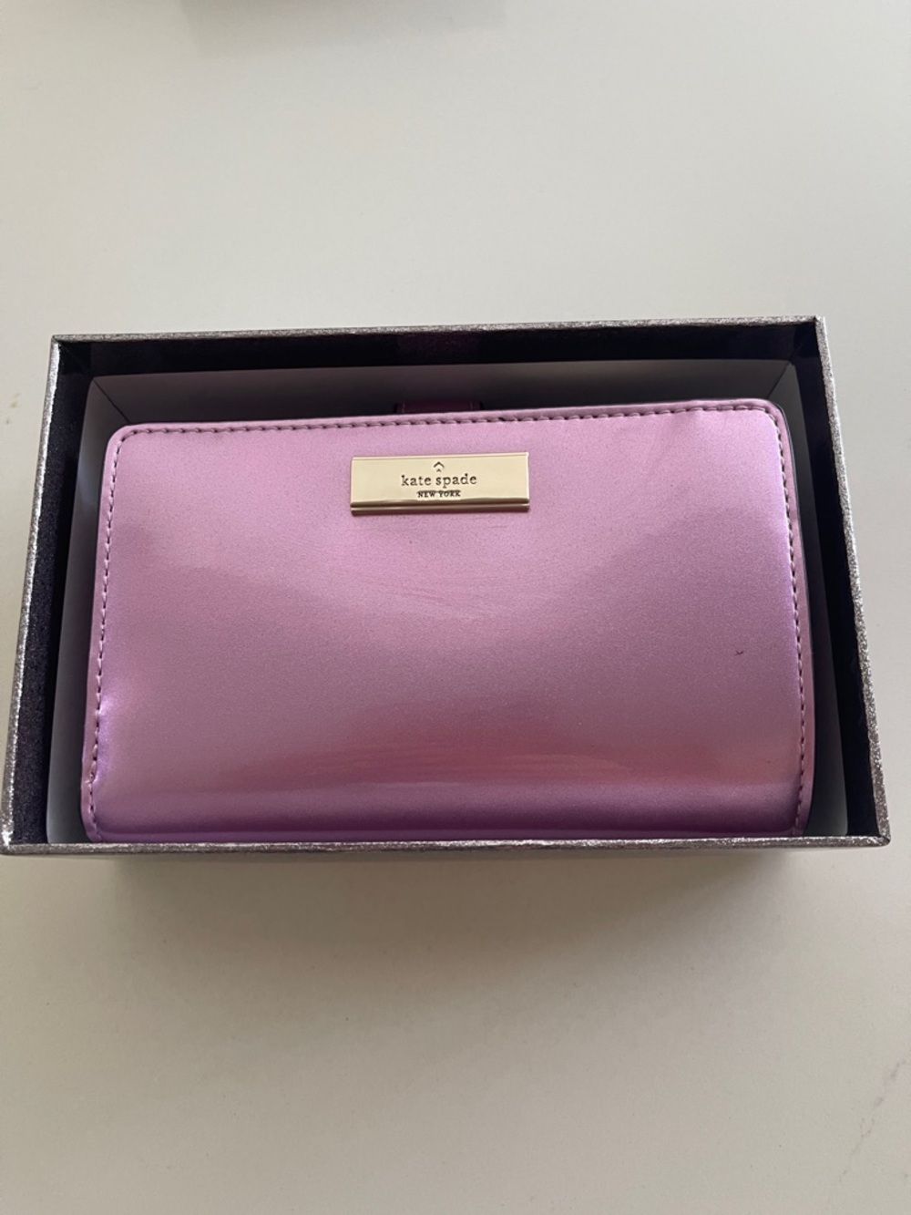 kate spade pink metallic continental wallet